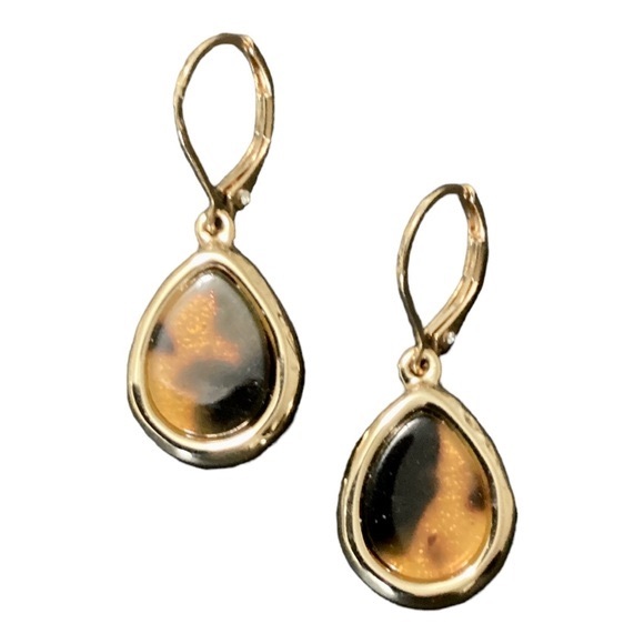 Dillard’s Leopard Accent Faux Stone Gold Tone Dangle Earrings 925 Post - Picture 2 of 7